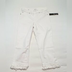 Tribal White Cropped Jeans with Fringe Hem Size 8